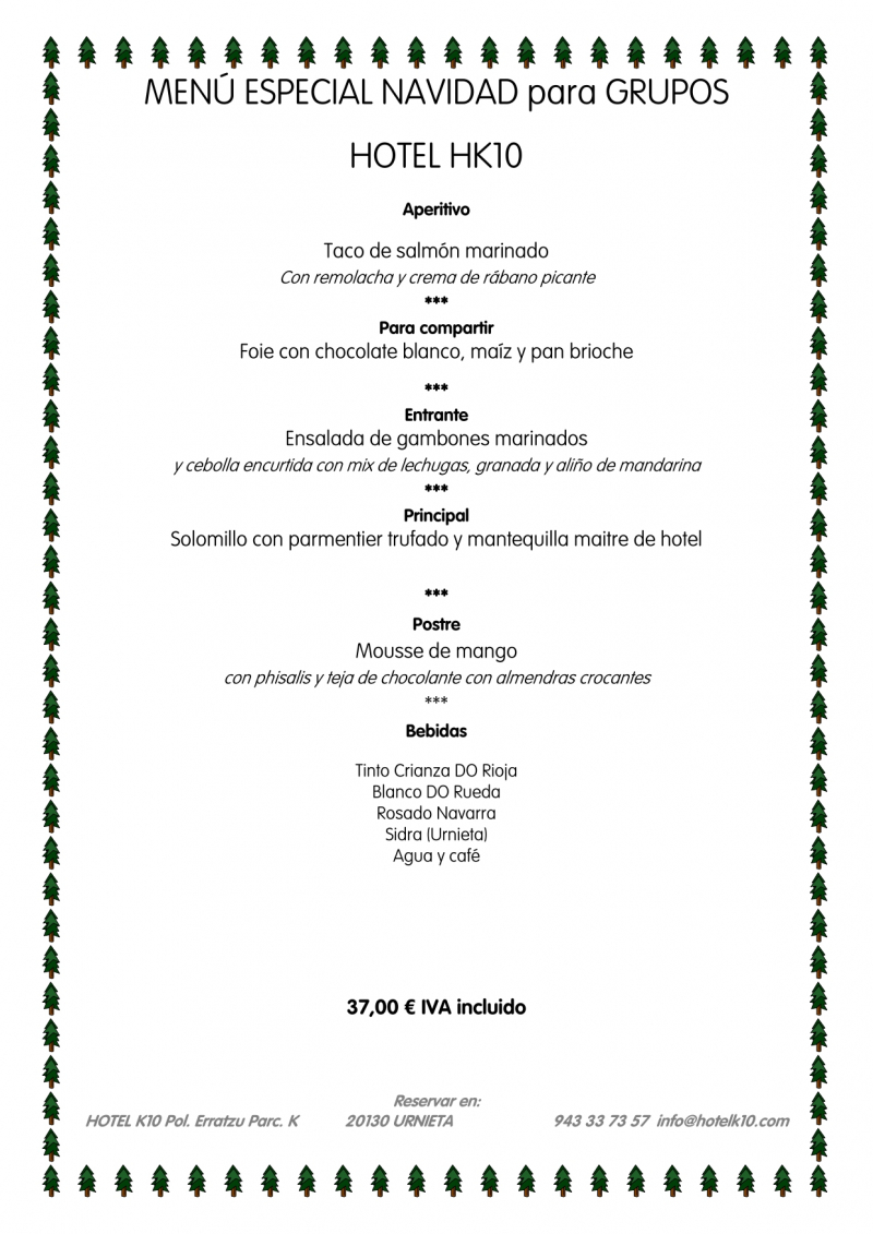 menú de navidad Hotel K10 2019